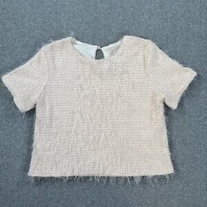 Hayden Girls Fringe Tweed Short Sleeve Top Size Large Textured Cream